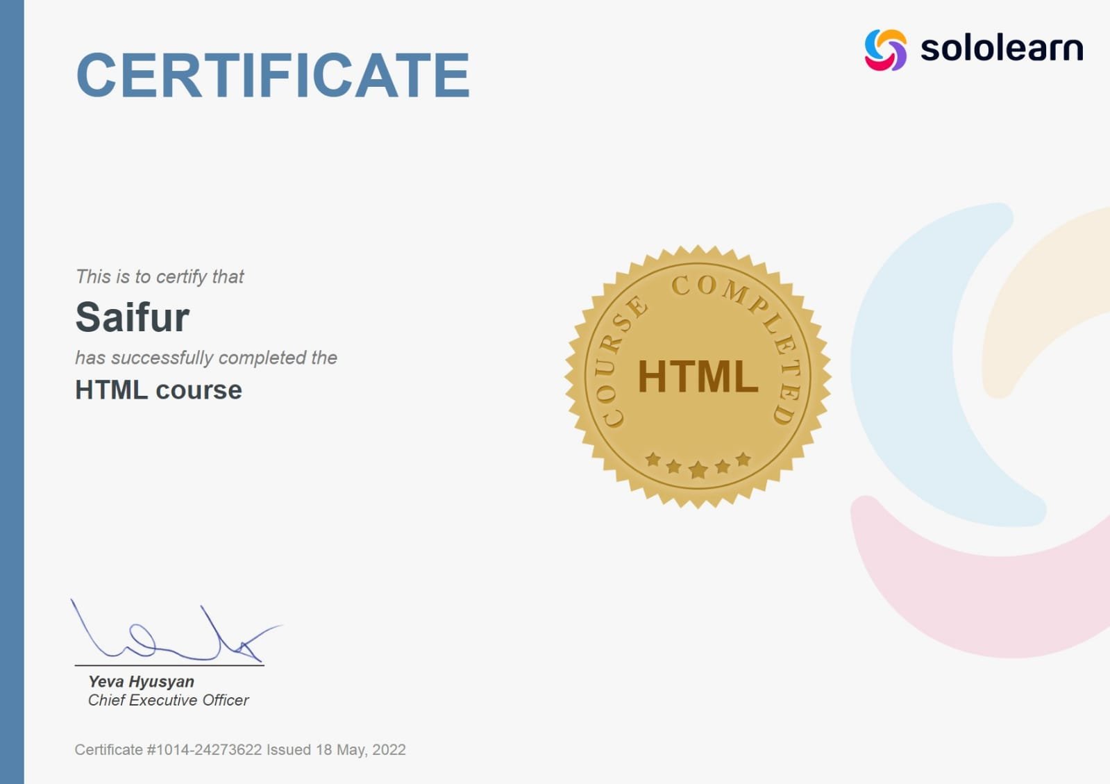 Sertifikat Sololearn HTML Course